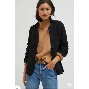 Anthropologie Black Wool Blend Collared Sweater Blazer - Size Small